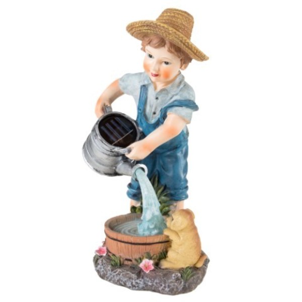 Nature Spring Yard Decor, Solar Outdoor LED Light and Battery-Operated Little Boy Statue for Garden, Patio, Lawn 239992OCI